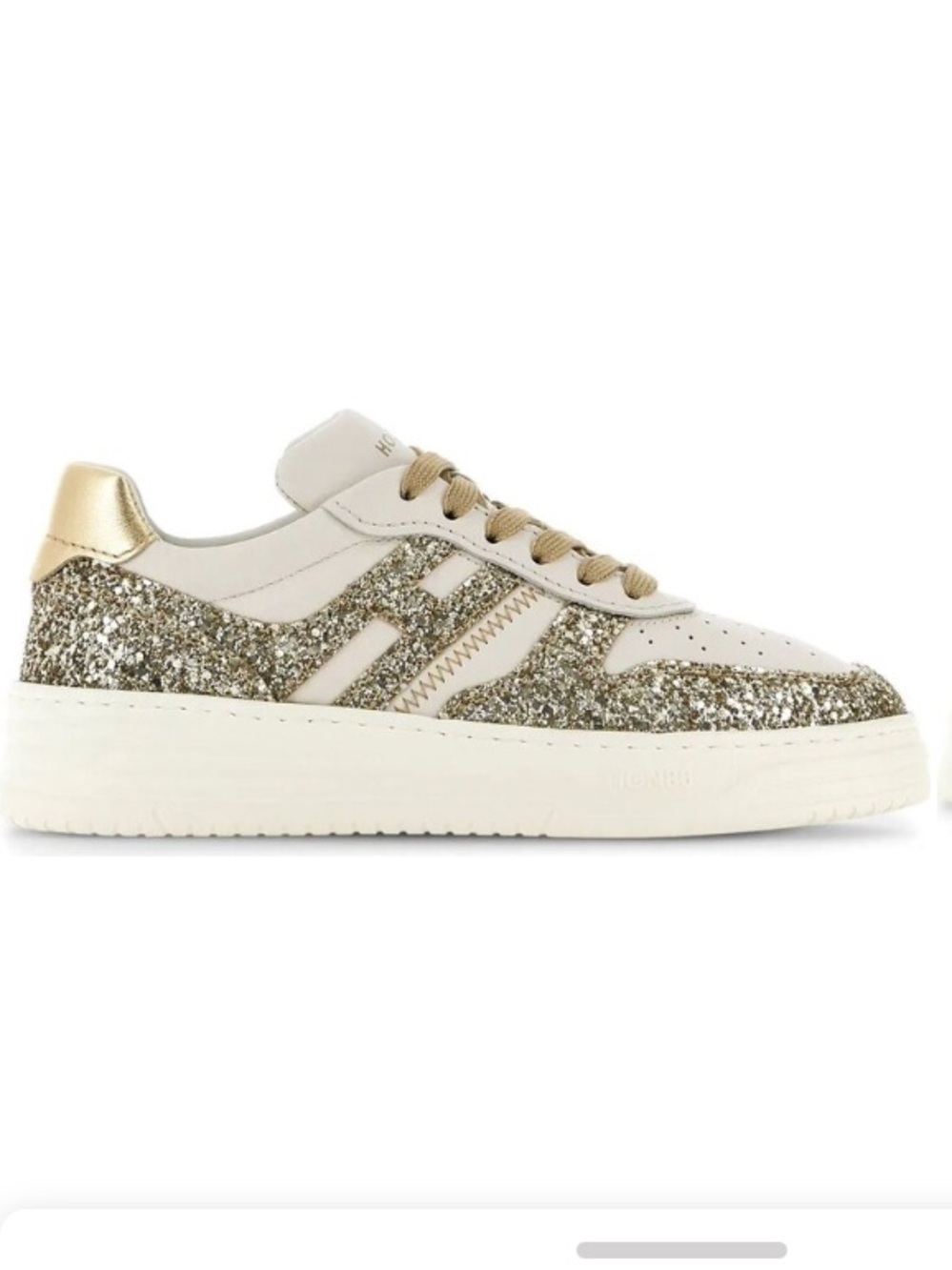 Hogan cream leather sneakers with gold glitter accents size 38.5
